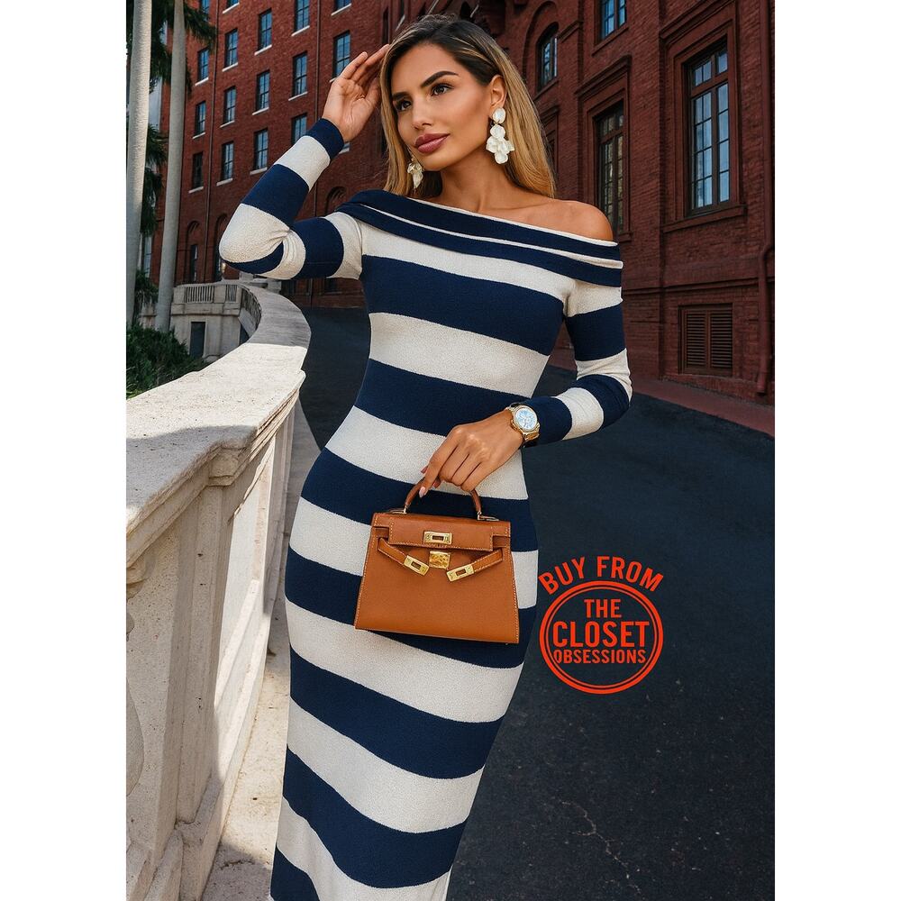 ZARA Striped Knit Off Shoulder Midi Dress NWT Size M - Picture 13 of 16